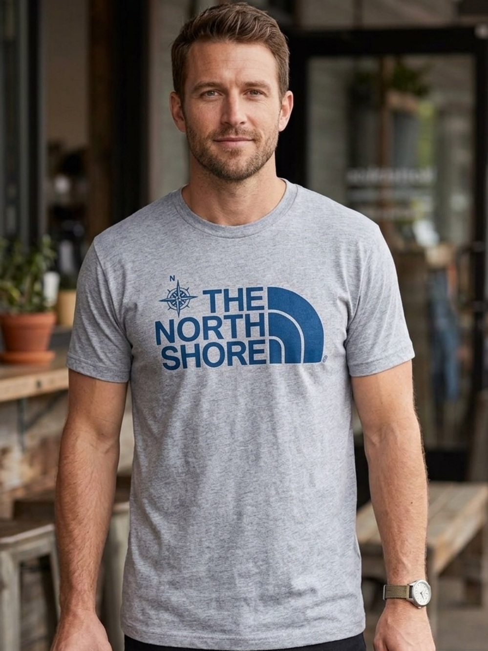 Delta Gray Short Sleeve Tee with Blue Accents
